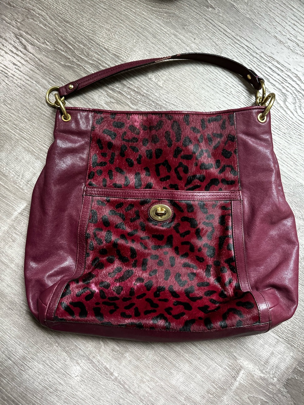 Coach Park Ocelot Haircalf Burgundy Tote